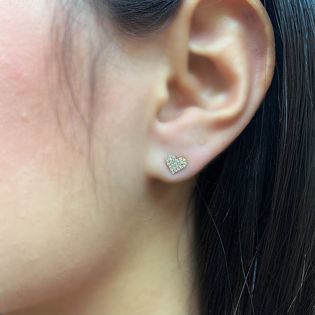 14K Diamond Heart Stud Earrings