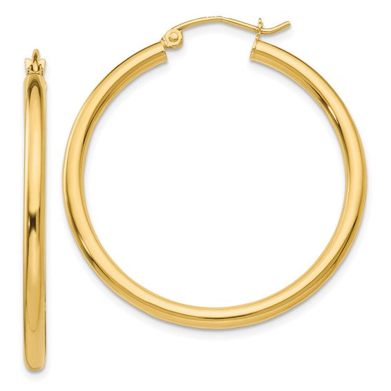 14K Gold 2MM Medium Tube Hoop Earrings