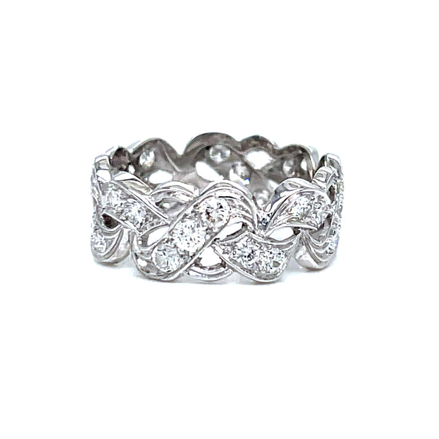 Vintage Platinum and Diamond Wide Band Ring