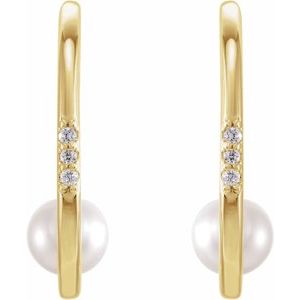 14K Yellow Gold Pearl and Diamond Hoops