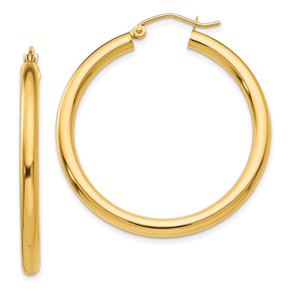 14K Gold 3MM Medium Tube Hoop Earrings
