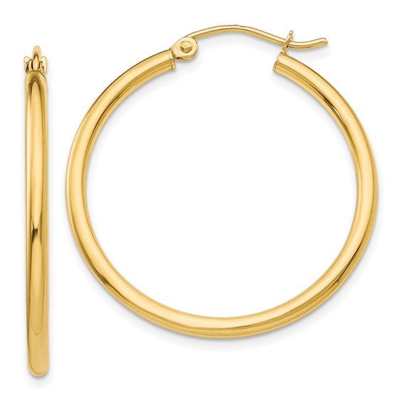 14K Gold Medium 2MM Tube Hoop Earrings