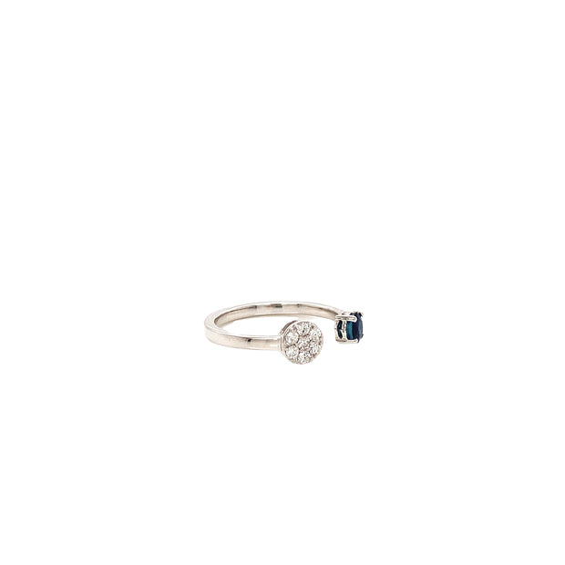 14K White Gold Sapphire and Pave Disc Cuff Ring