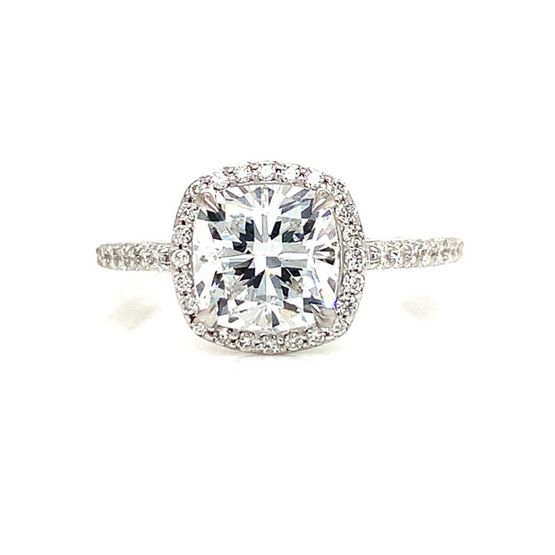 2.10tw Laboratory-Grown Pave Halo Cushion Cut Engagement Ring