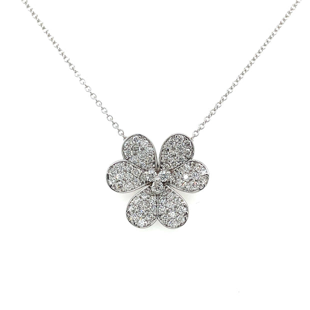 14K White Gold Diamond Flower Necklace
