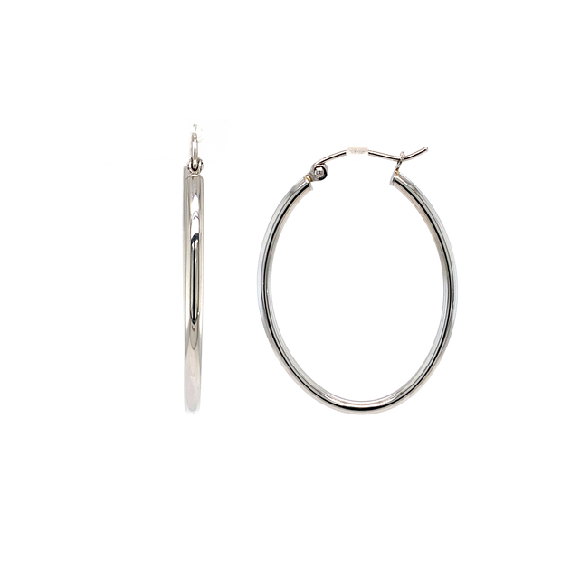 14K White Gold Oval Medium Hoop Earrings