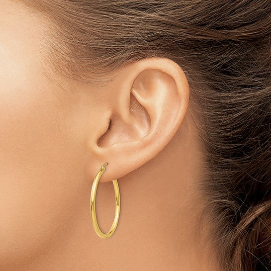 14K Gold Medium 2MM Tube Hoop Earrings