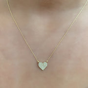 14K Yellow Gold Pave Diamond Heart Necklace