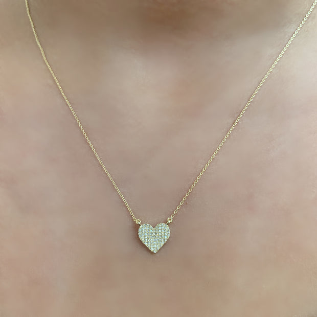 14K Yellow Gold Pave Diamond Heart Necklace