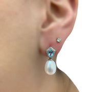 14K White Gold Pearl and Blue Topaz Drop Earrings