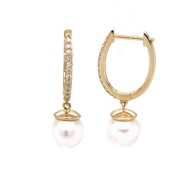 14k Diamond and Pearl Drop Earrings