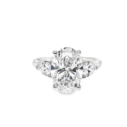 14K White Gold 3 Stones 3.79ctw Laboratory-Grown Oval Diamond Engagement Ring