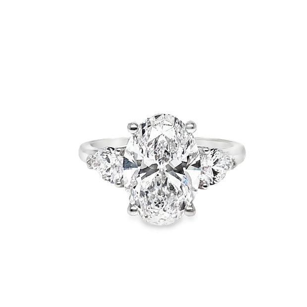 14K White Gold 3 Stones 3.79ctw Laboratory-Grown Oval Diamond Engagement Ring