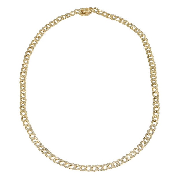 14K Gold Pave Diamond Curb Chain Choker