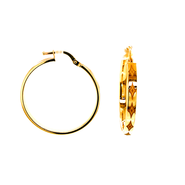 14K Diamond Motif Medium Hoops