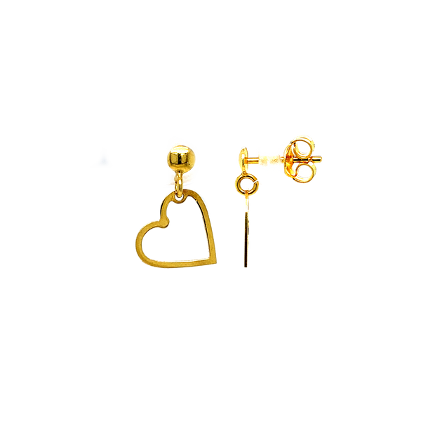 14K Yellow Gold Heart Dangle Earrings