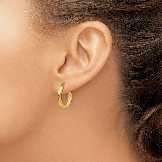 14K Gold Small 3MM Tube Hoop Earrings