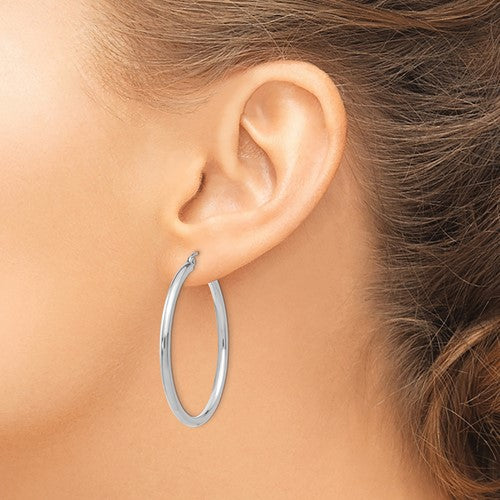 14K White Gold Medium Tube Hoop Earrings