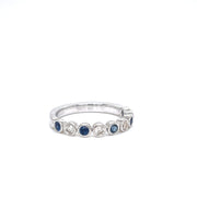 14K White Gold Sapphire and Diamond Bezel Set Stackable Band