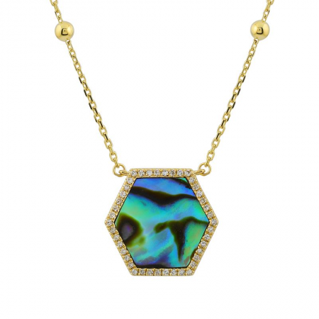 14k Yellow Gold Diamond and Abalone Pendant