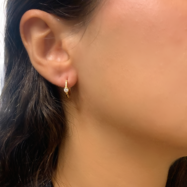 14K Solid Gold Small Hoop Diamond Earrings