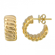 14K 15mm Gold Textured Hoop Earrings