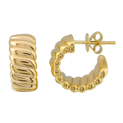 14K Gold Textured Hoop Earrings