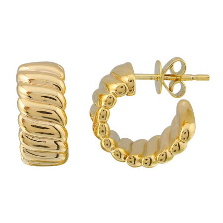 14K 15mm Gold Textured Hoop Earrings