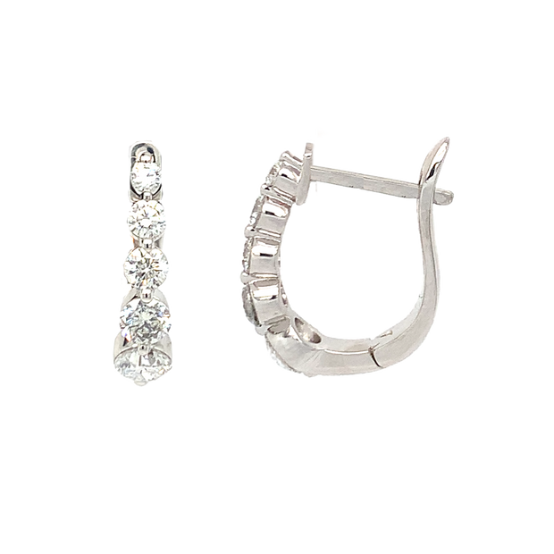 14K White Gold Medium Diamond Hoop Earrings