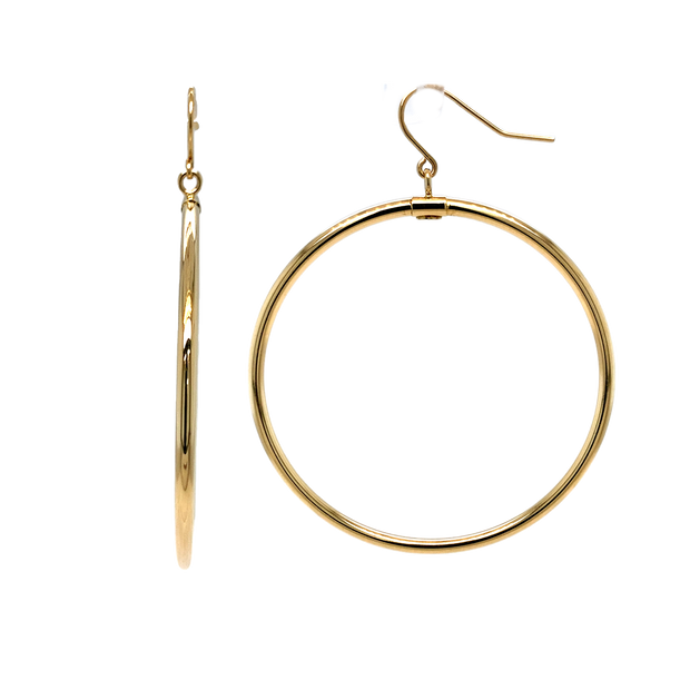 14K Yellow Gold Dangle Hoop Earrings