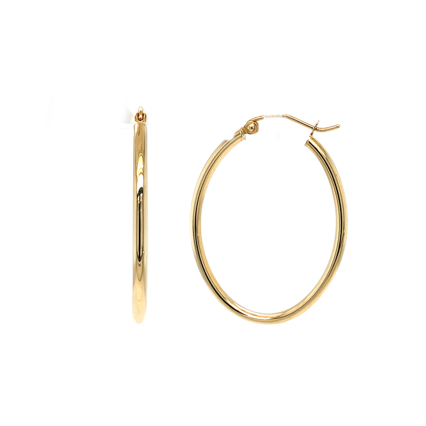 14K Yellow Gold Oval Medium Hoop Earrings