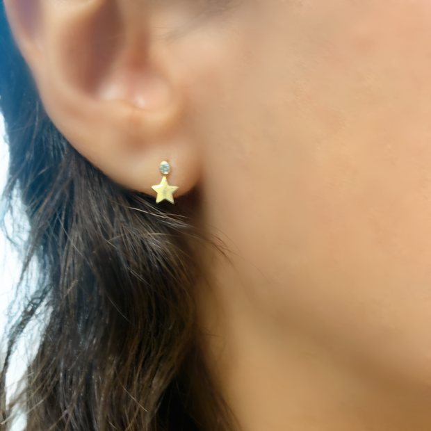 14K Yellow Gold Star and Diamond Post Earring