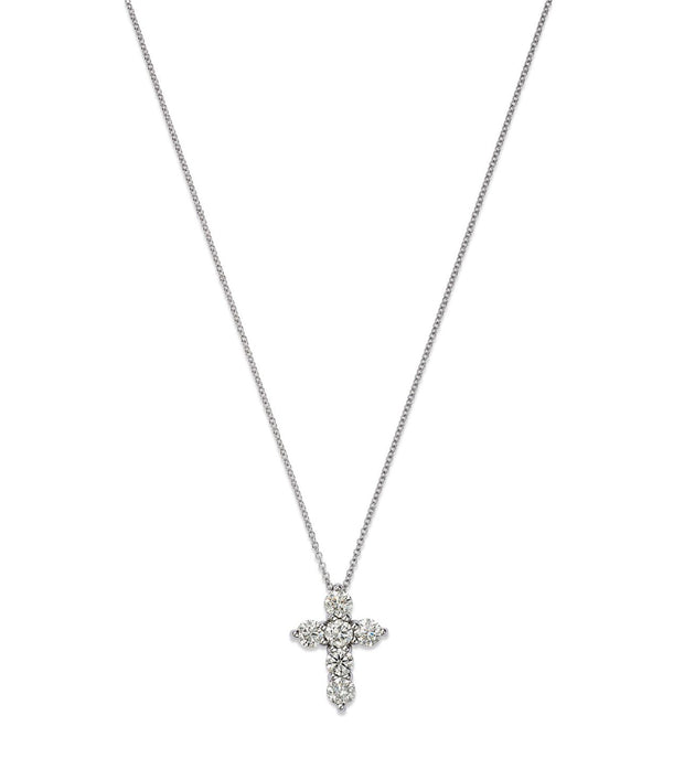14K White Gold Diamond Cross Necklace