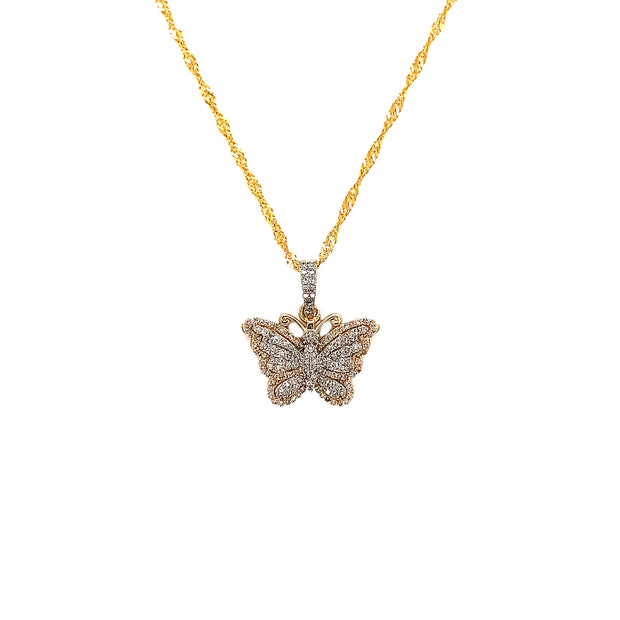 10K Yellow Gold Diamond Butterfly Pendant