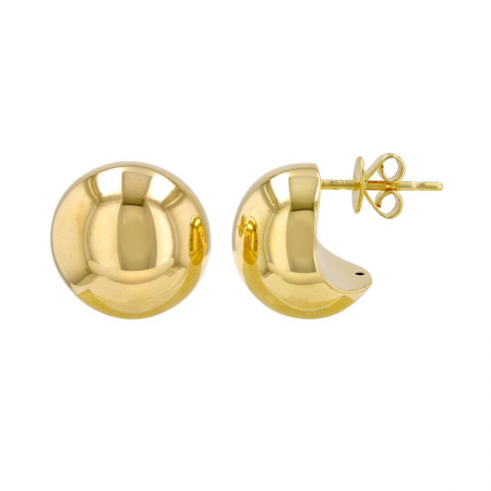14K Gold 14MM Button Stud Earrings