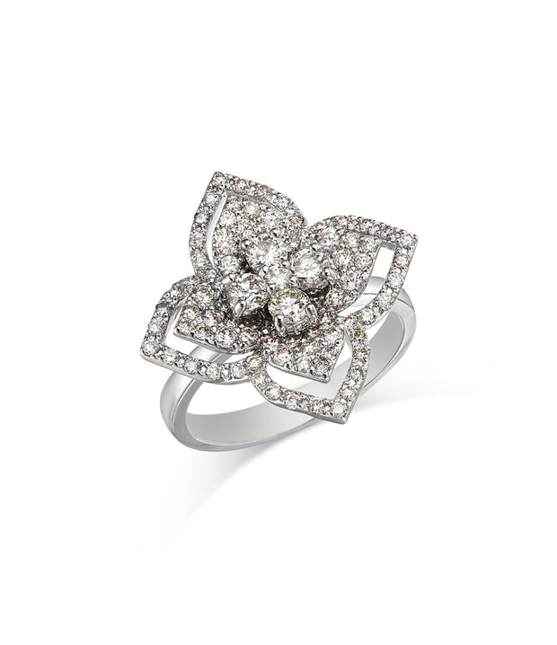14K White Gold Diamond Flower Ring