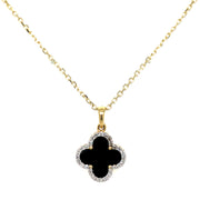 14k Yellow Gold Onyx Clover Pendant