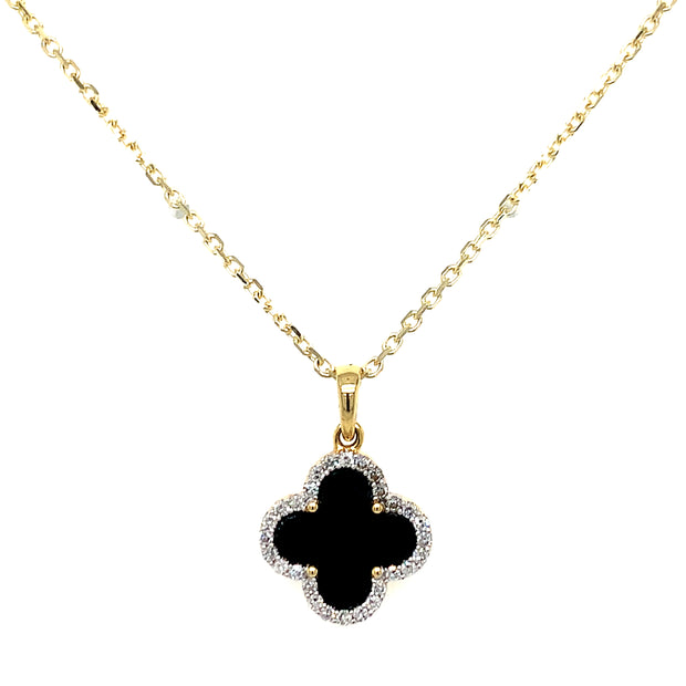 14k Yellow Gold Onyx Clover Pendant