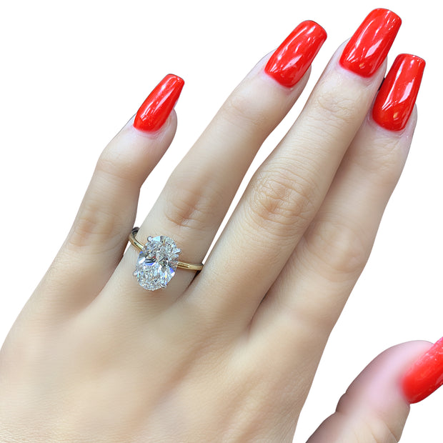 14K 3.08ct Solitaire Laboratory Grown Oval Diamond Engagement Ring