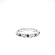 14K White Gold Sapphire and Diamond Bezel Set Stackable Band
