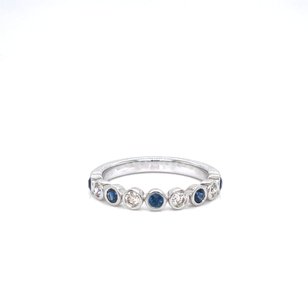 14K White Gold Sapphire and Diamond Bezel Set Stackable Band