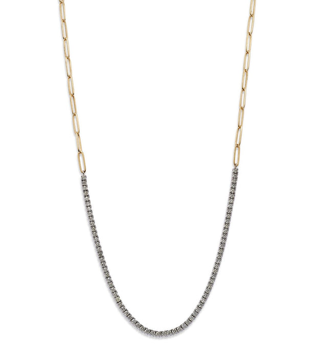 14K Two Tone Diamond Tennis and Paperclip Necklace