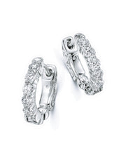 14K White Gold Small Diamond Hoop Earrings