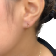 14 Karat Yellow Gold Diamond Huggie Hoop Earrings