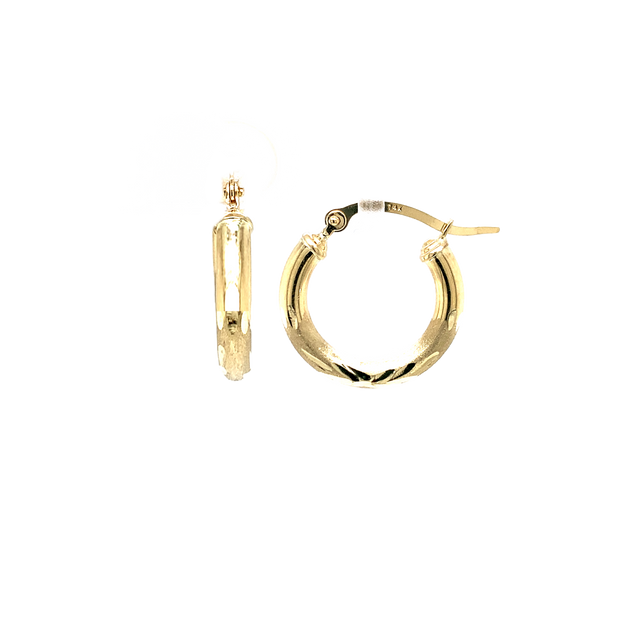 14K Yellow Gold Diamond Cut Small Hoop Earrings
