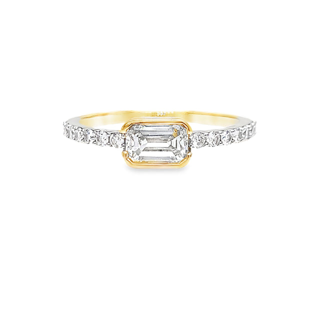 14k Yellow Gold East-West Emerald-Cut Laboratory Grown Ring
