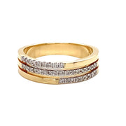 14K Gold 3 Row Band Diamond Ring