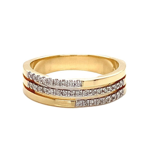 14K Gold 3 Row Band Diamond Ring