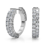 14K White Gold Double Row Diamond Hoop Earrings