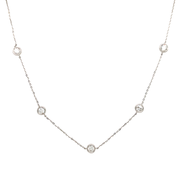 14k White Gold Station Diamond Necklace